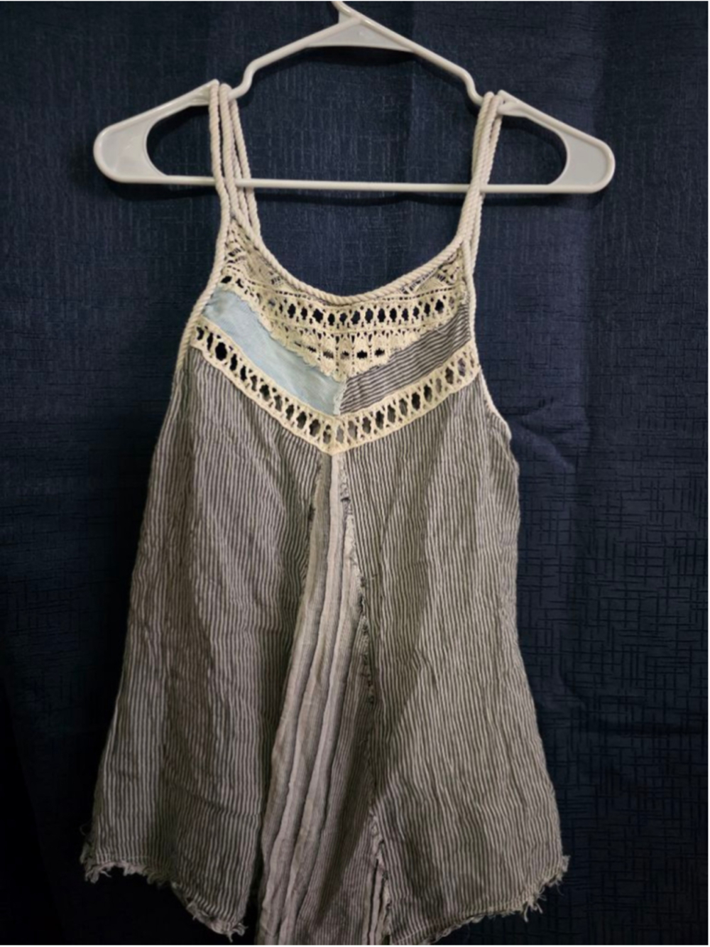 Women's Free People Striped Crochet Tank Top M White Blue preppy cottagecore